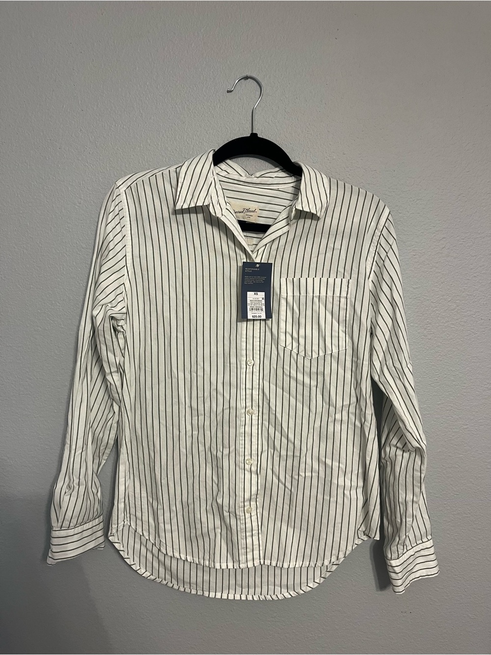 Striped Button-Down Shirt - White with Green Stripes